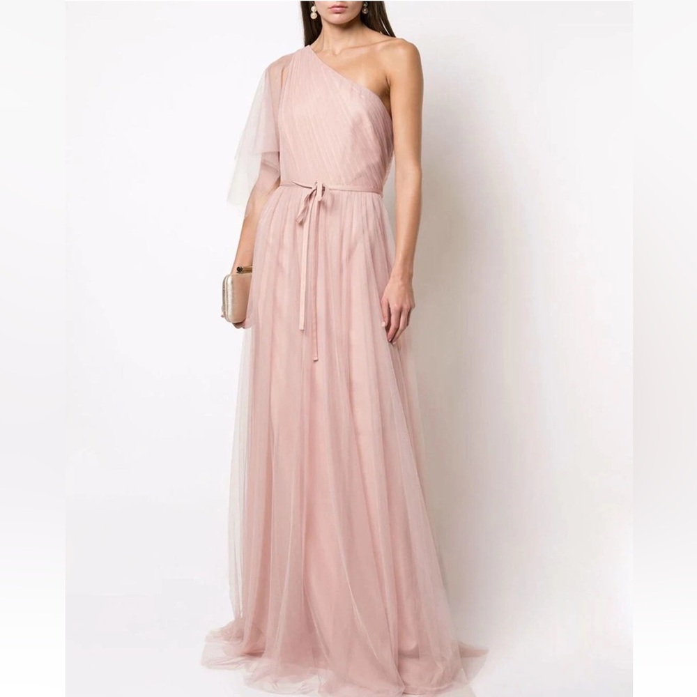 Marchesa Notte bridesmaid dress size 12 blush pink one shoulder tulle gown NWT